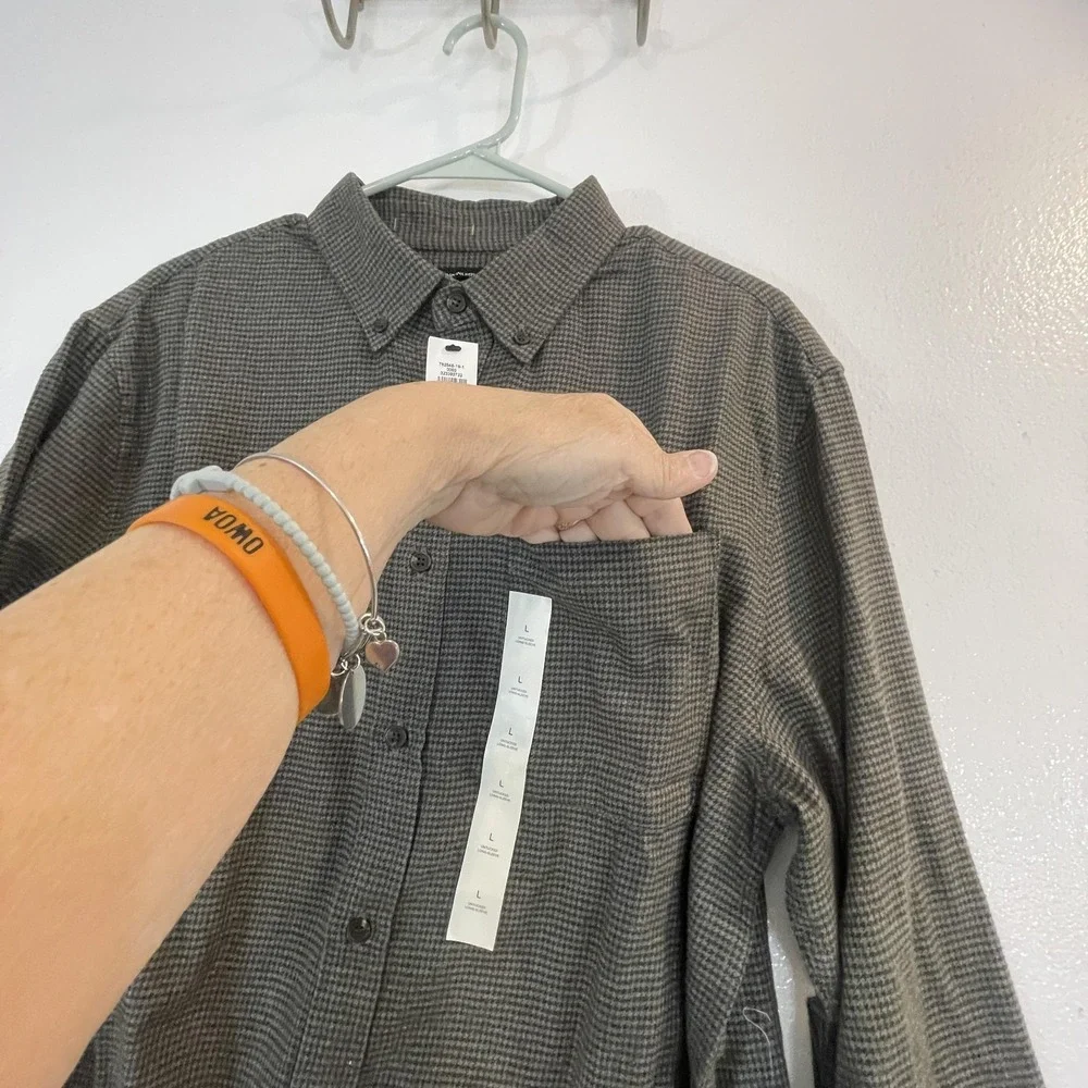 Banana Republic Shirt Mens Large Gray Houndstooth‎ Long Sleeve Button Down